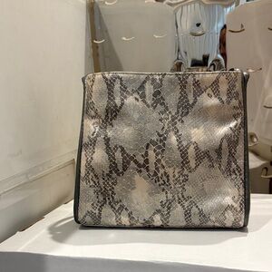 Sharif Snake Print Shoulder Bag in Gray and Cream